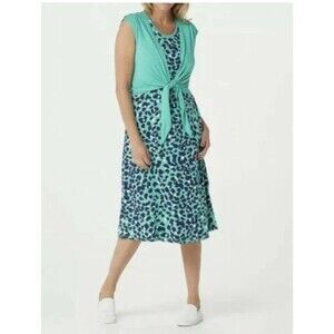 Cuddle duds soft small green leopard print midi dress flexwear